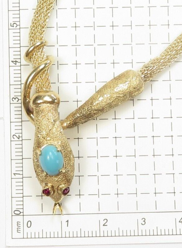 Antique Art Deco 1920’s Turquoise Snake Necklace 13K Yellow Gold 21″ 35.6 Grams