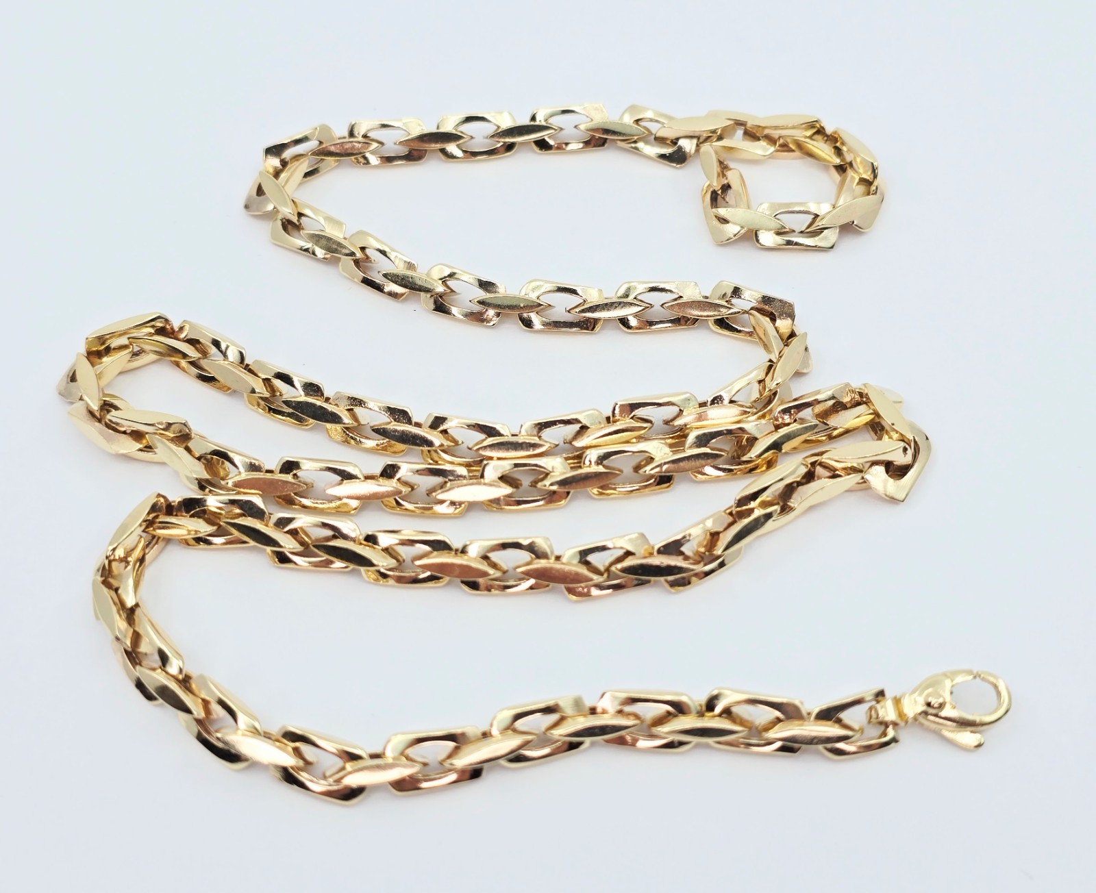 Fancy 14K Karat Solid Yellow Gold Designer Custom Link Chain Necklace – 24″ L
