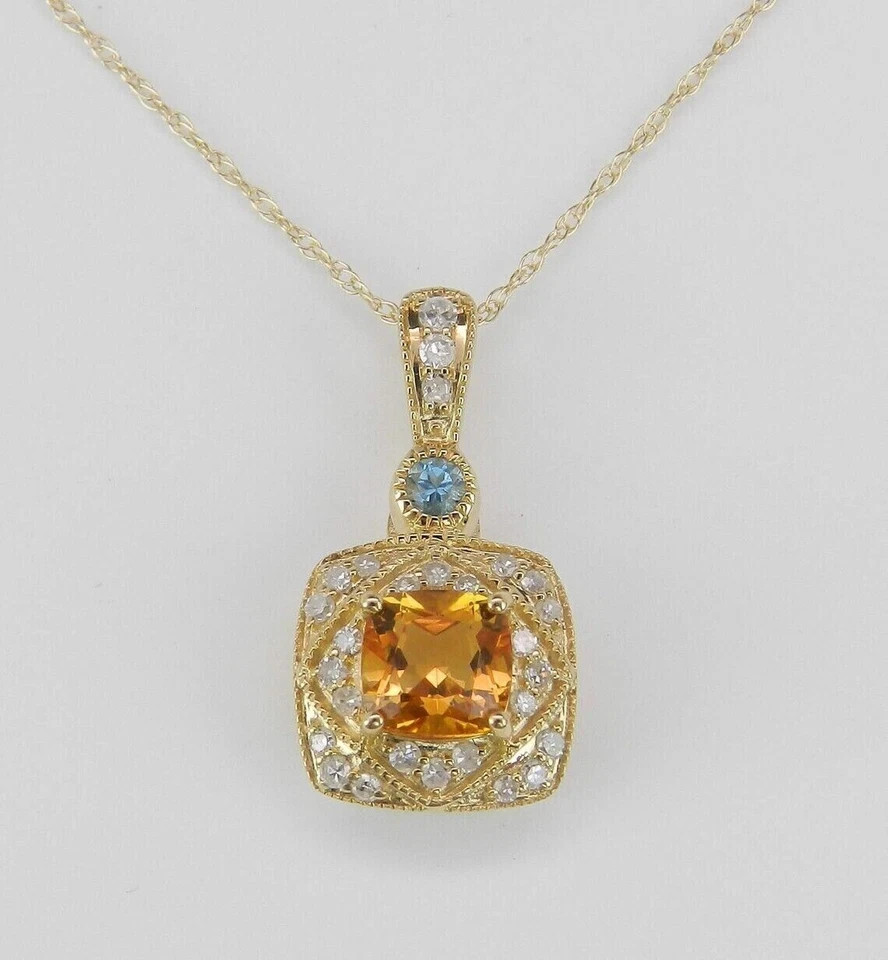 2Ct Cushion Cut Lab-Created Citrine Halo Pendant 14K Yellow Gold Plated 18″ Inc