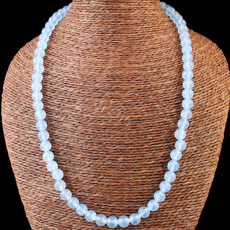 Round Shape 240.00 Cts Earth Mined Blue Chalcedony Beads Necklace NK 35E141