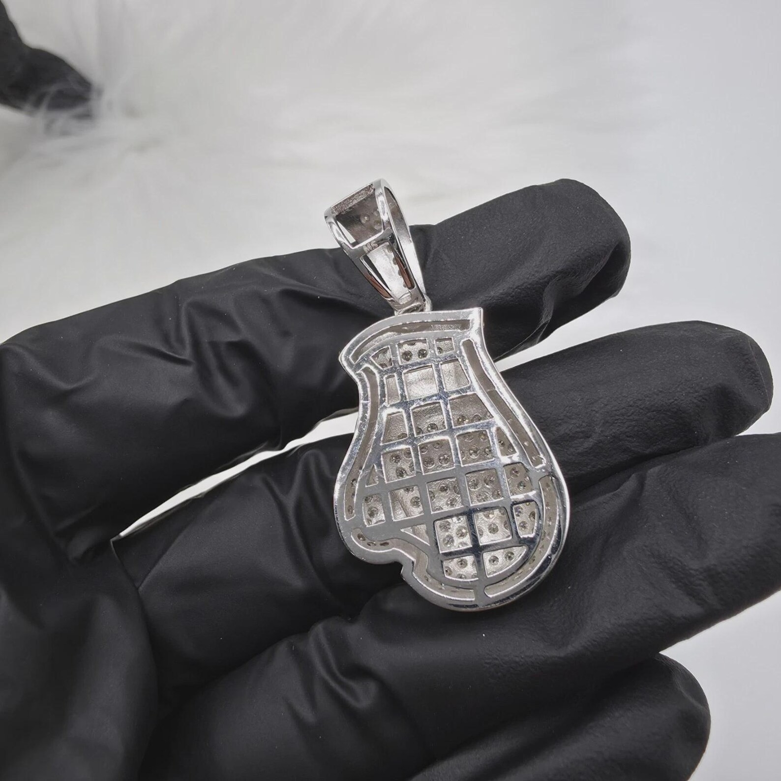 1Ct Round Lab Created Moissanite Boxing Gloze Pendant 14K White Gold Plated