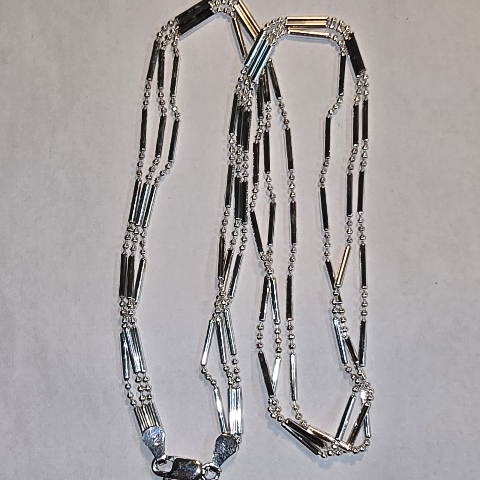 Sterling Silver Multiple Strand Dot Dash Necklace 18in Long FAS 925 Italian
