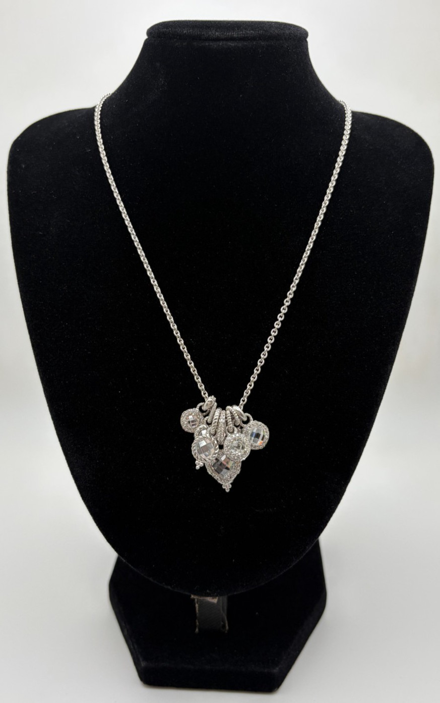 Judith Ripka 925 Sterling Silver Adjustable Charm Necklace 20″ Clear Stones