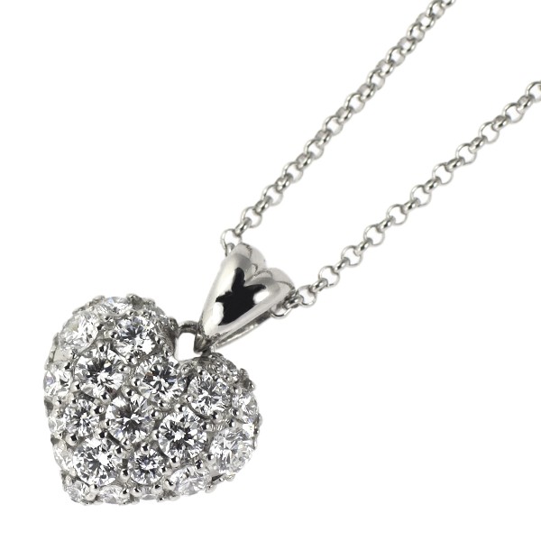 Yukizaki Pt900/ Pt850 Diamond Pendant Necklace 0.50ct Cool Heart Pavé – Auth fre
