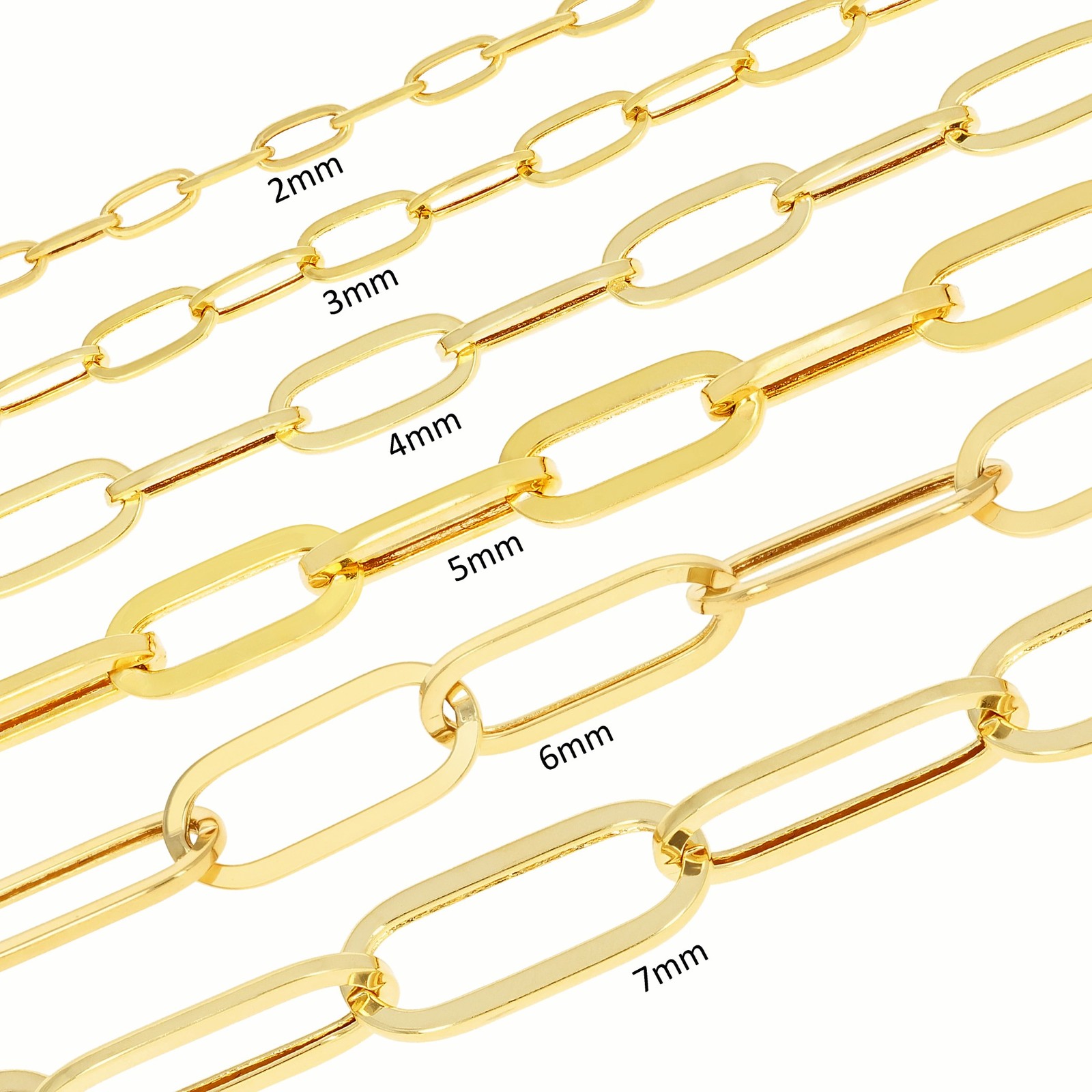 10k Yellow Gold Paperclip 2mm-7mm Chain Bracelet Necklace Mens Womens 7″-24″