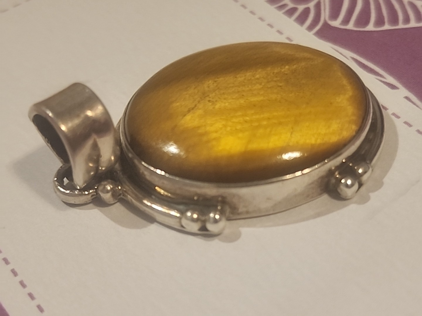 Natural Golden Tiger’s Eye Gemstone Cabochon Pendant in 925 Sterling Silver