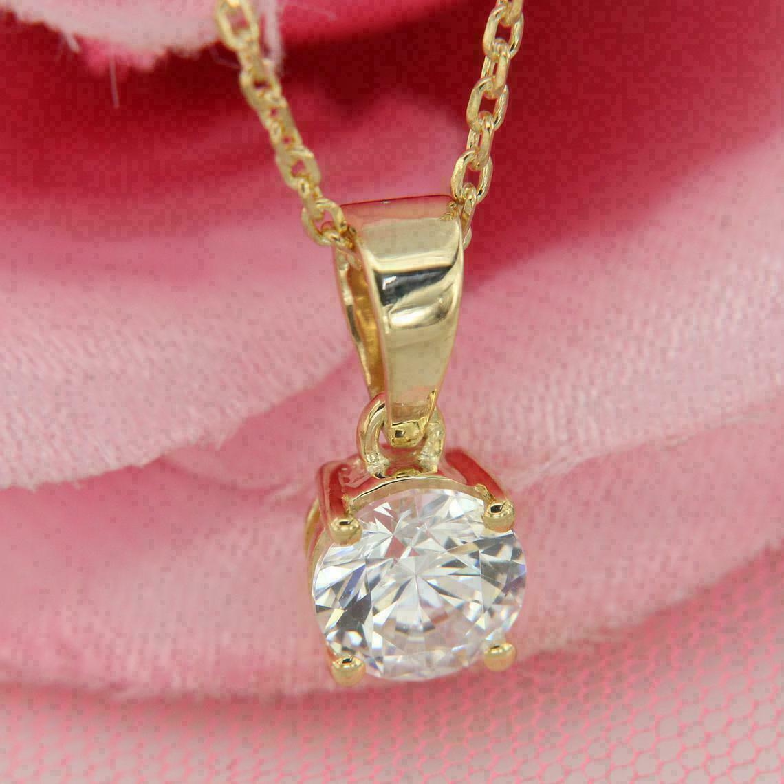 2Ct Round Cut D/VVS1 Diamond Solitaire Pendant Free Chain 14K Yellow Gold Over