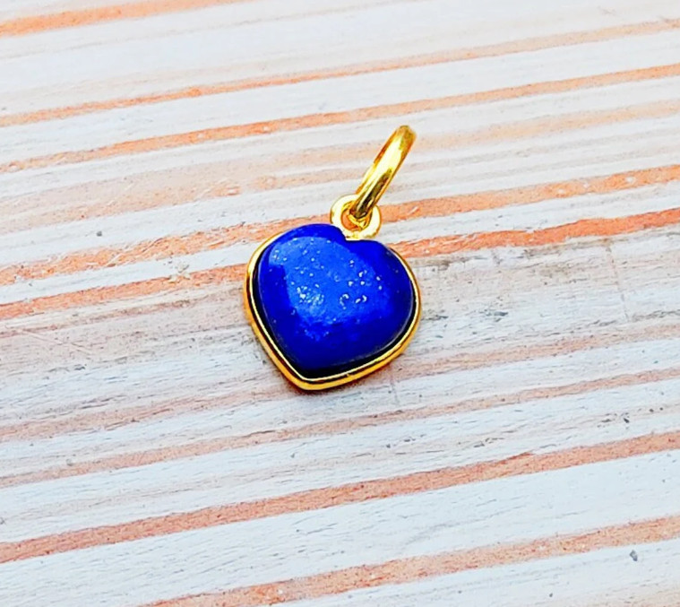 Lapis Lazuli Gold Heart Charm ,18K Yellow Gold Charm Pendant , Dainty Pendent.