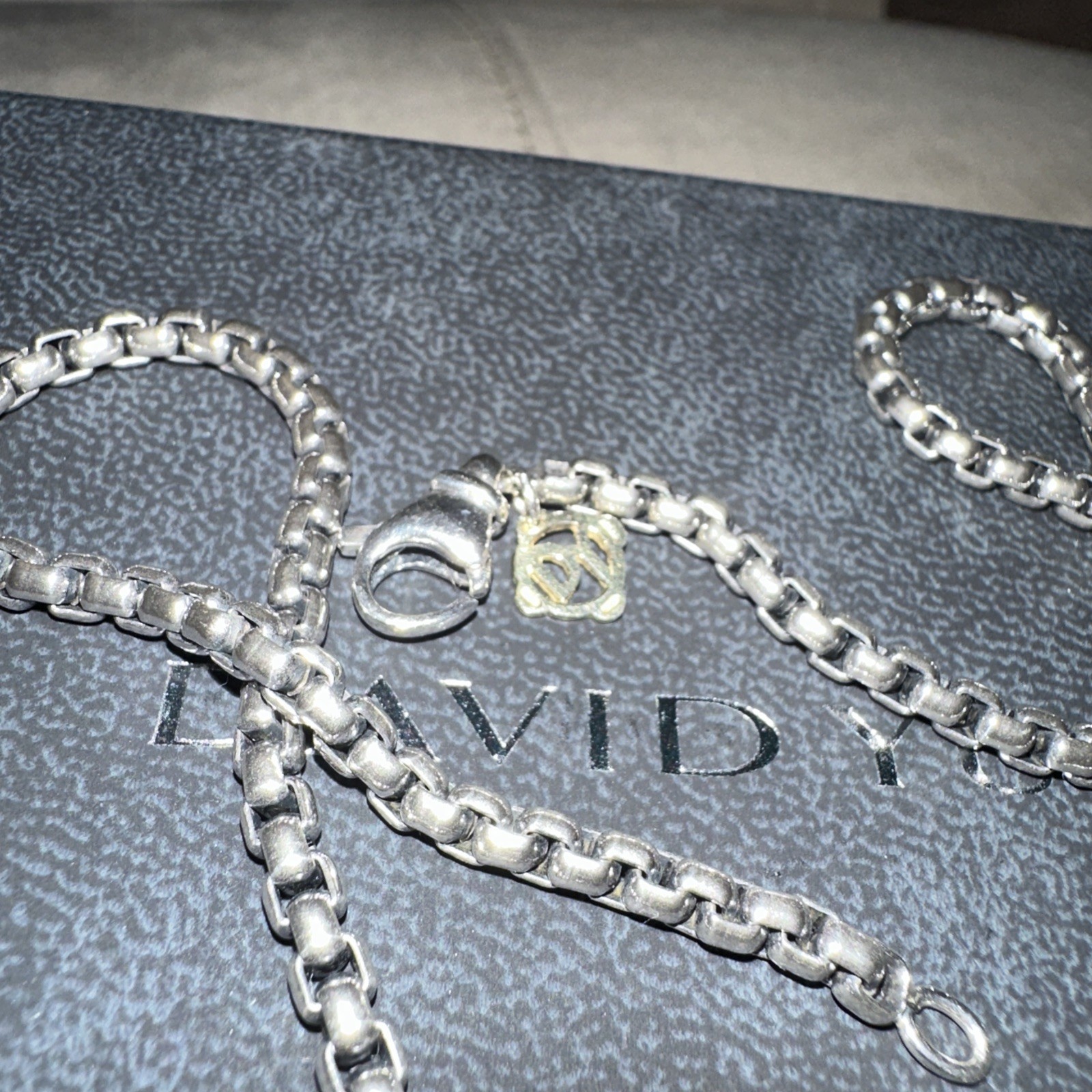 Authentic D.Yurman Sterling Silver 3.6mm Box Chain 16″ In Neck. w/ 14k Gold Tag