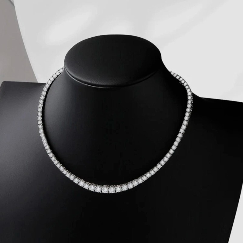 D Color Real Moissanite Tennis Necklace Women S925 Silver 18K White Gold Plated