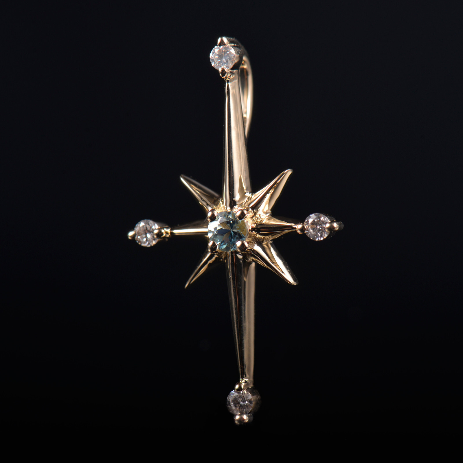 Natural Diamond Blue Paraiba Tourmaline Star Women Pendant 14K Yellow Gold Gift