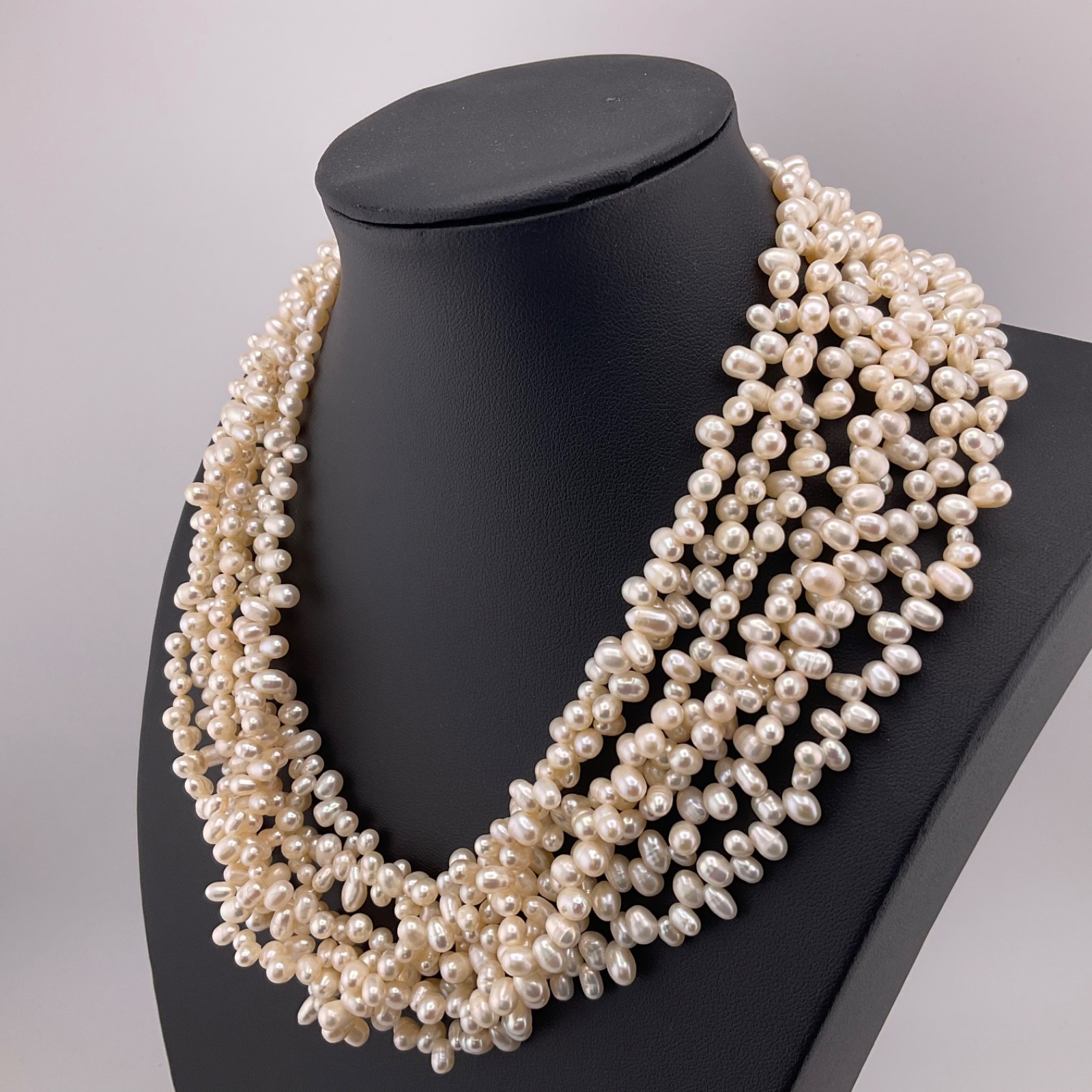 Vtg Freshwater Pearl Multi Strand Necklace 925 Gold Vermeil Filigree Clasp 18.5”