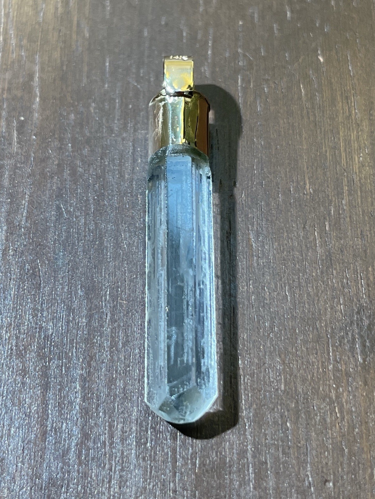 14K Solid Gold GLOWING Green- Blue Natural Aquamarine Gemstone Crystal Amulet!