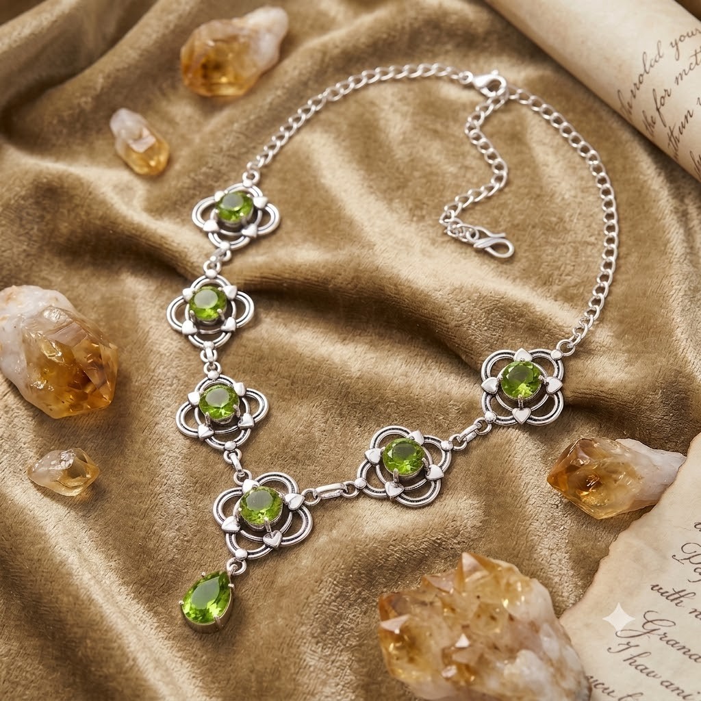 Green Peridot Gemstone 925 Sterling Silver Jewelry Necklace Size-17-18″