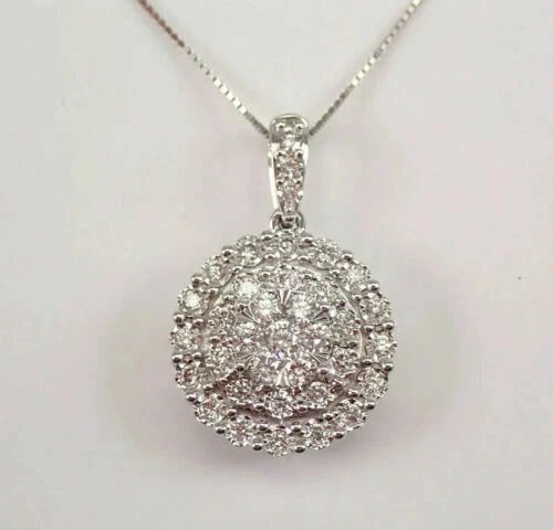Moissanite Cluster Pendant Necklace 2.00CT Round Cut 14K White Gold Plated