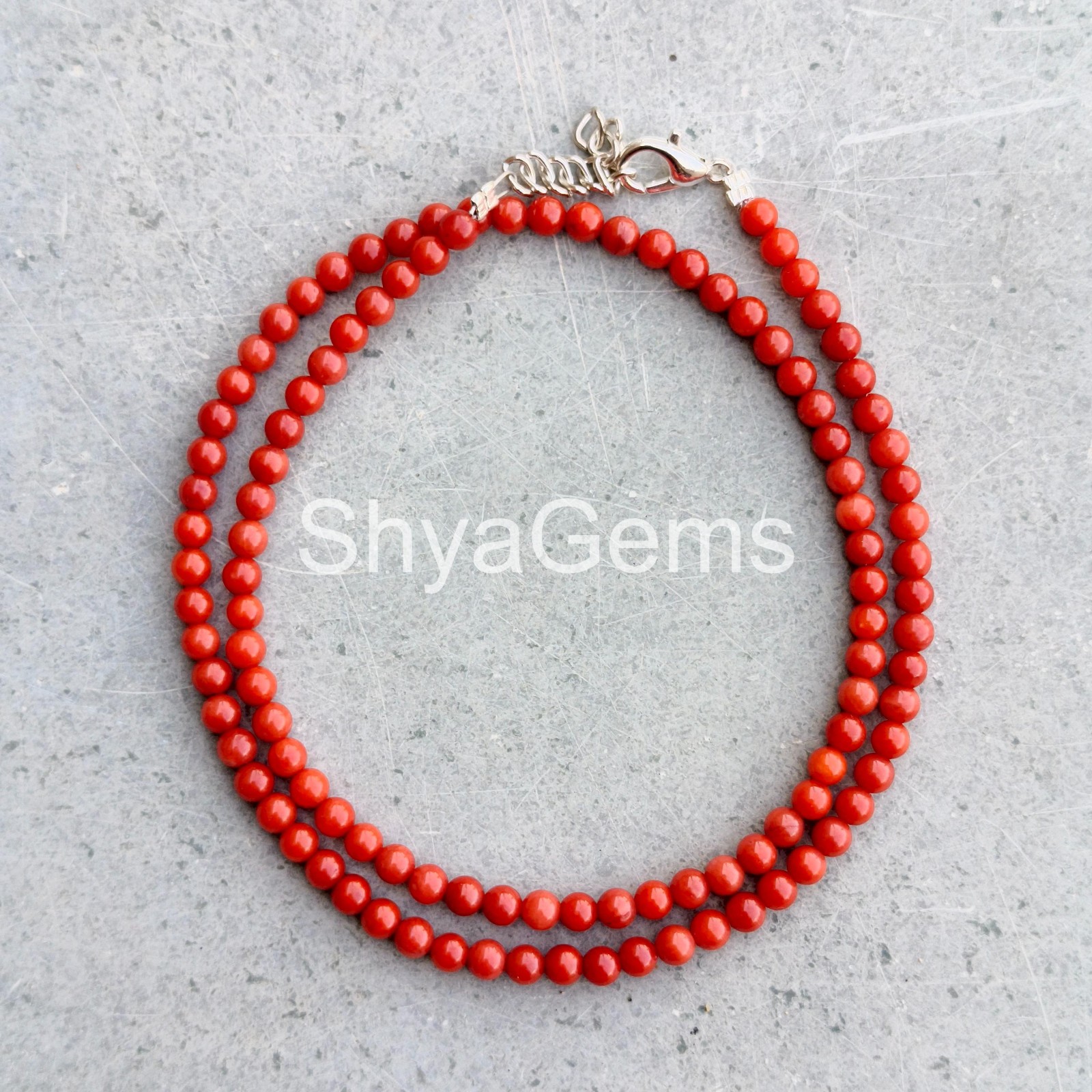 Orange Coral Necklace 3mm Smooth Round Beads, Sterling Silver Clasp, Dainty Cor