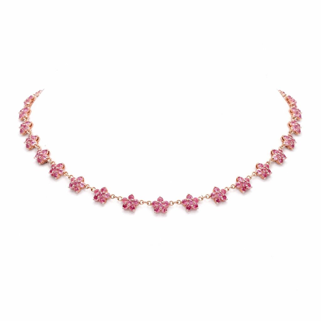 Thai Handmade Rose Gold Plated 2 mm. Pink Sapphire Necklace 18.0 In.