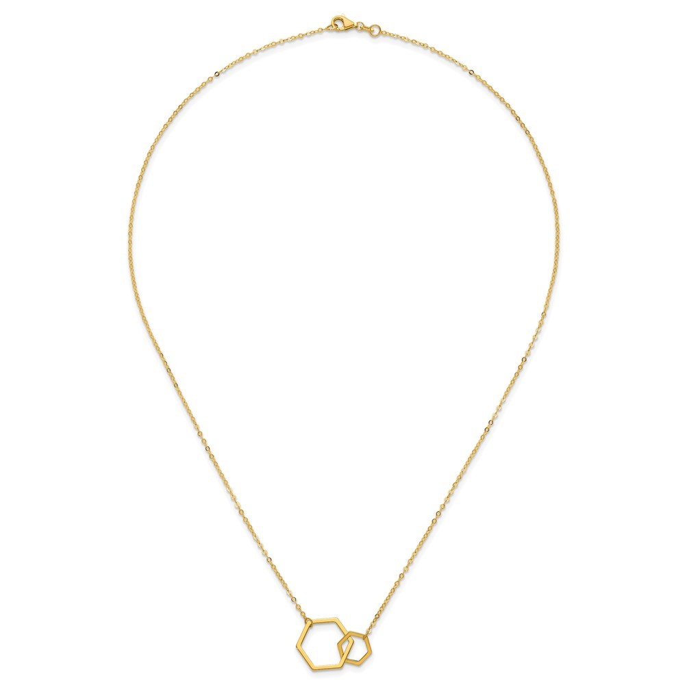 14K Yellow Gold Polished Intertwined Hexagons Necklace 18″