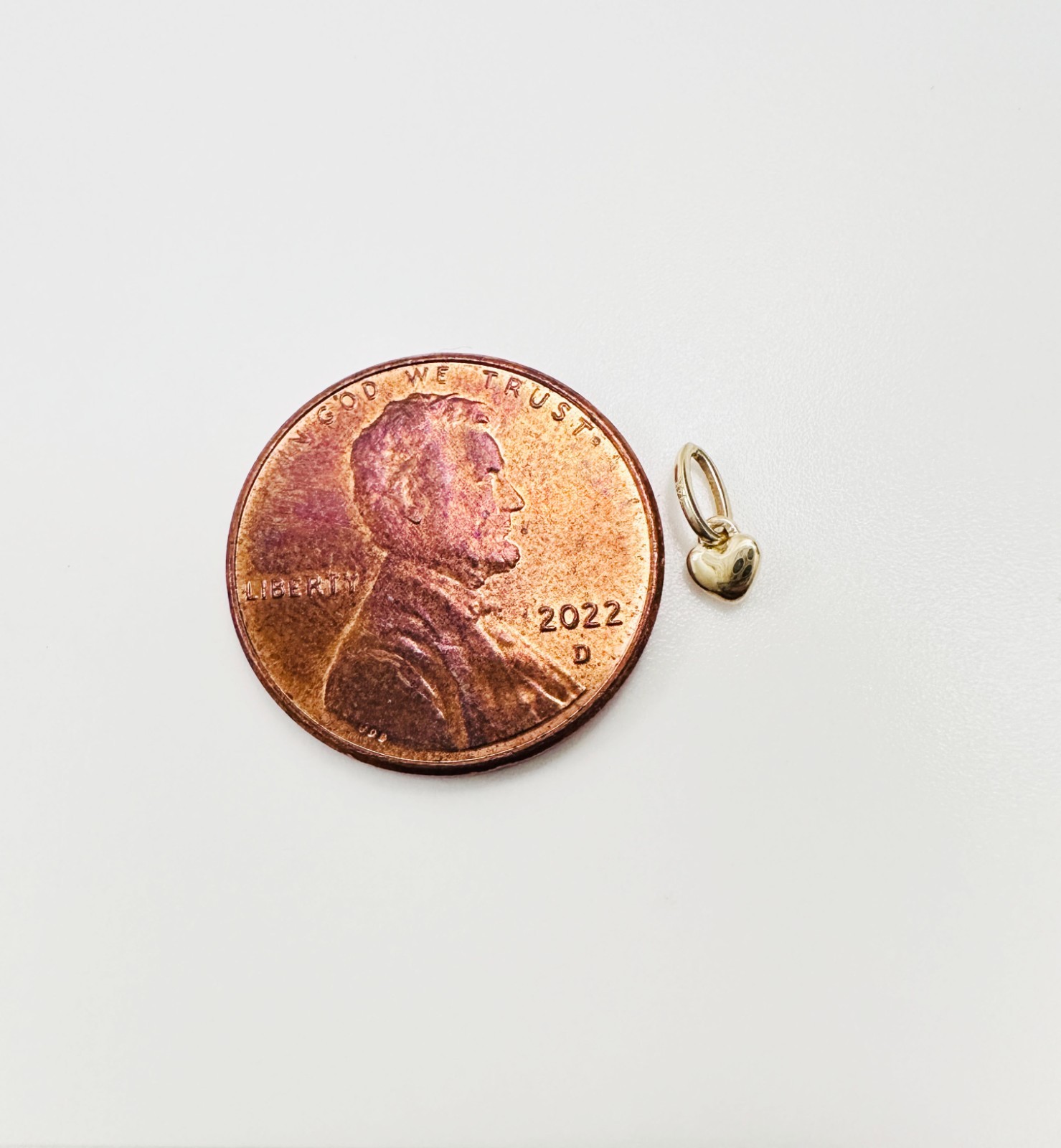 14K Solid Yellow Gold Teeny Tiny -Very Small Beveled Heart Charm Pendant 8x3mm
