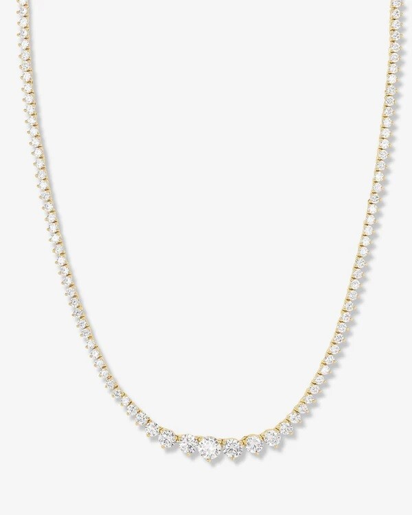 24 CTW Created Graduated Round Cut Diamond Tennis Women Necklace 14K Gold Plated