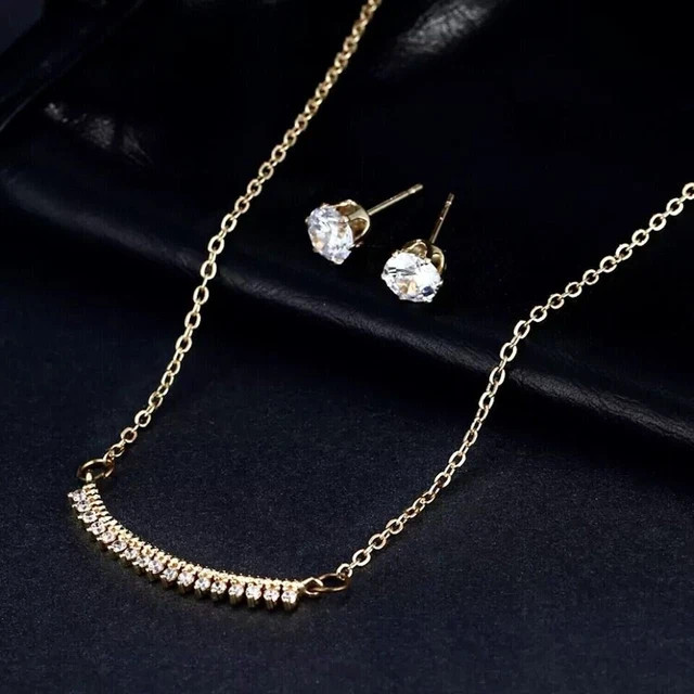 2Ct Round Lab Created Diamond Pendant Earrings Set 14K Yellow Gold Plated