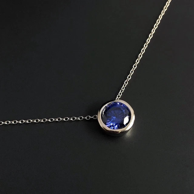 2Ct Round Lab Created Blue Sapphire Women Solitaire Pendant 14k White Gold Over