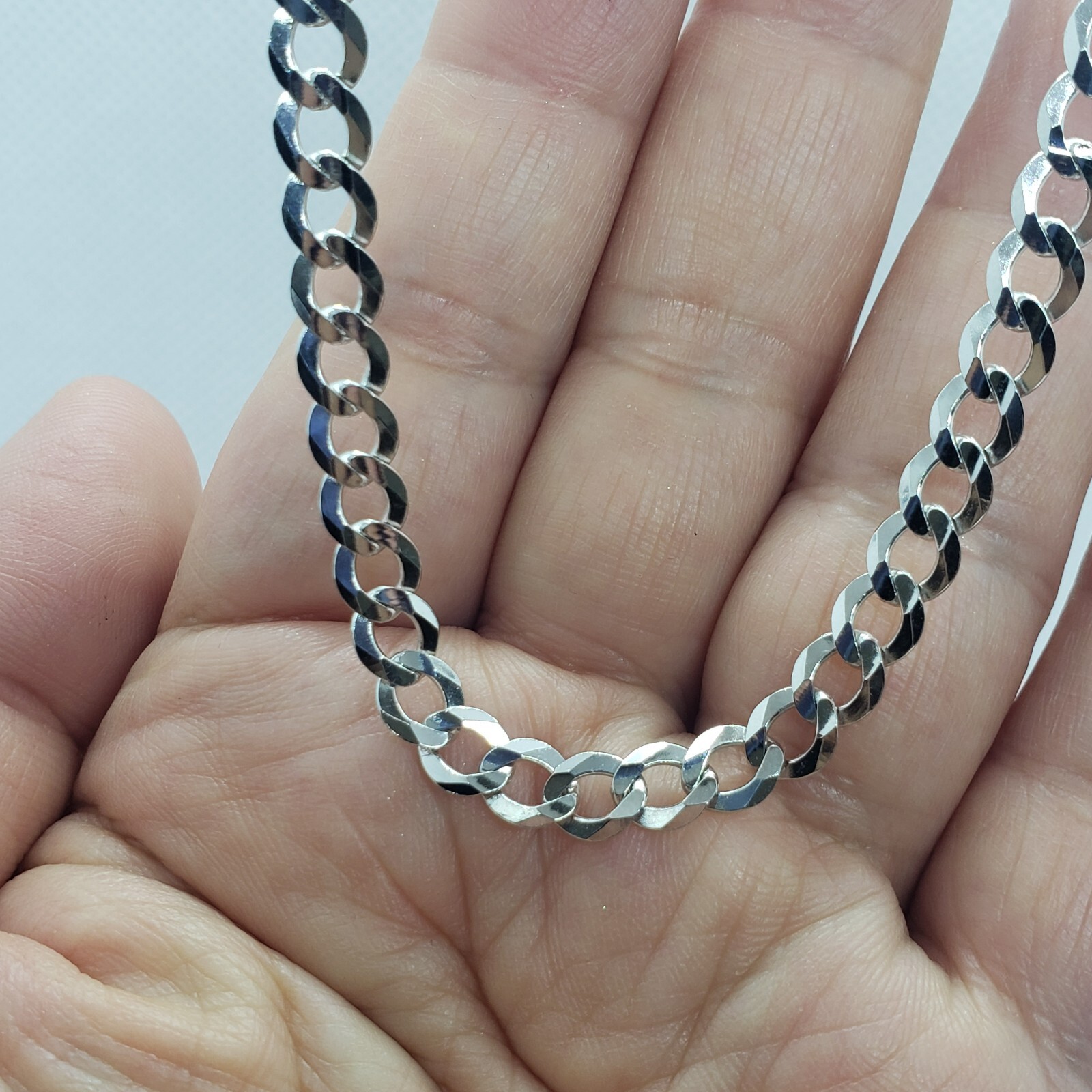 10K White Gold Solid Cuban Link Chain Curb Necklace Bracelet 4mm Size 7″~30″