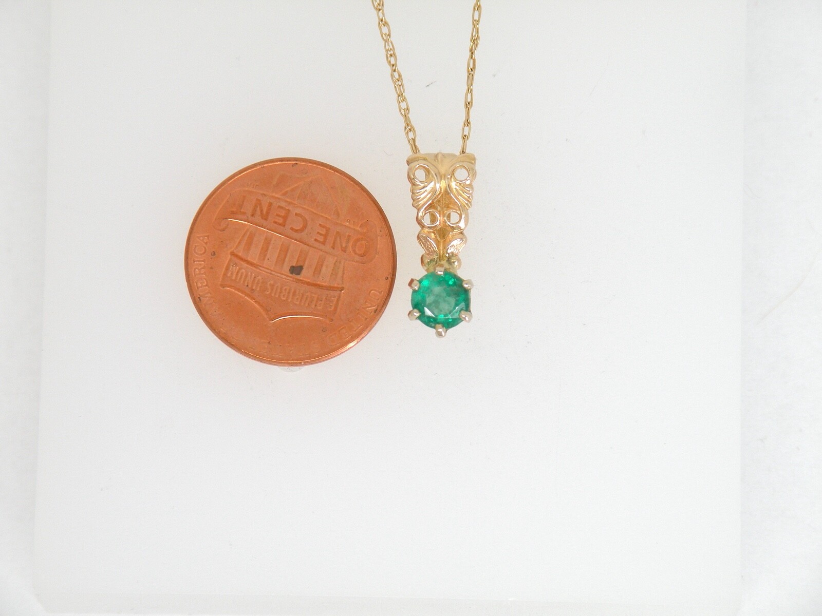 Authentic 14k Yellow Gold Pendant, round Emerald, large bail, May birthstone
