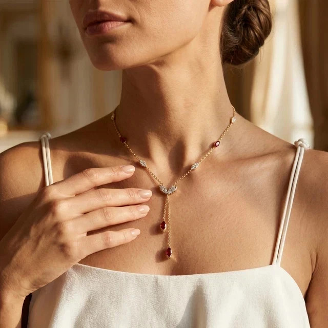 3Ct Marquise Cut Lab Created Diamond Lariat Necklace In 14K Yellow Gold Plated
