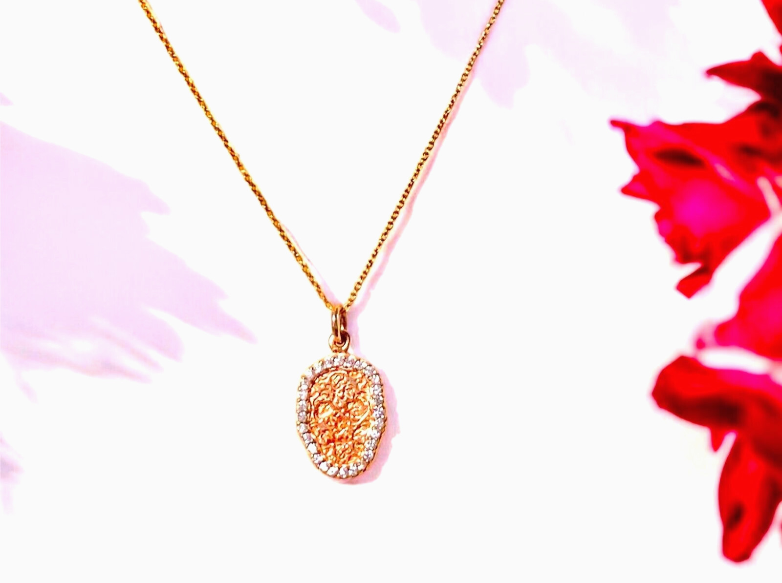 14/20 Gold Filled 9 3/4″ Chain Necklace Rosegold STERLING Skull -sparkly
