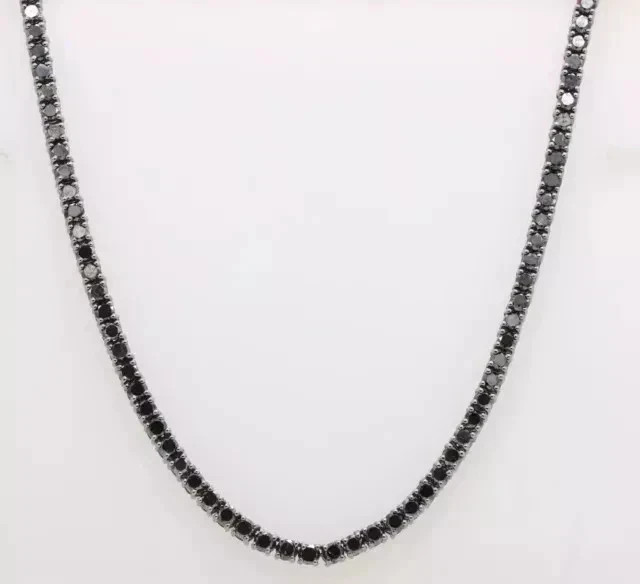 22Ct Round Lab Created Black Diamond Tennis 4MM Necklace 14K Black Gold Plated