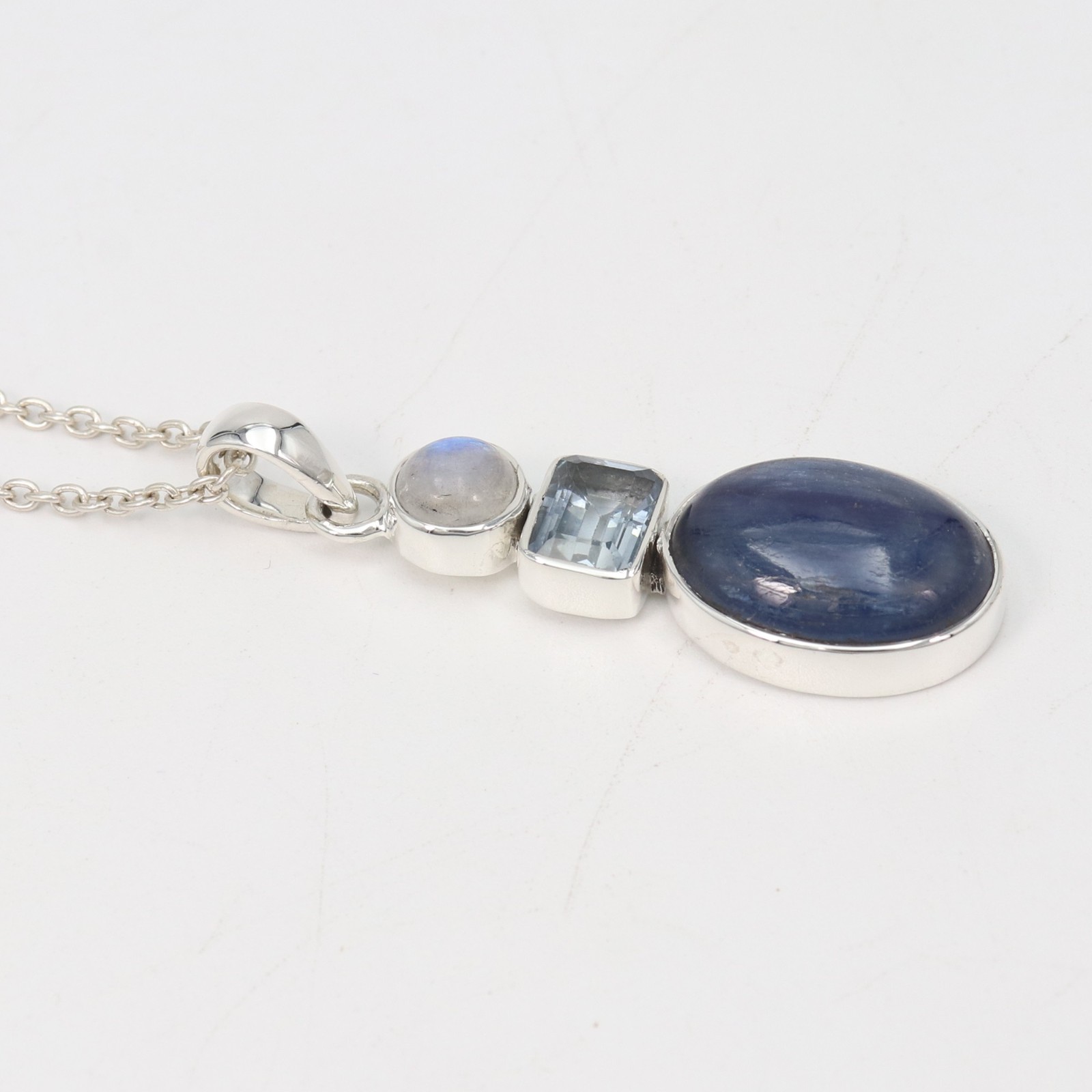 925 Sterling Silver Kyanite Moonstone Blue Topaz Multi Gemstone Necklace