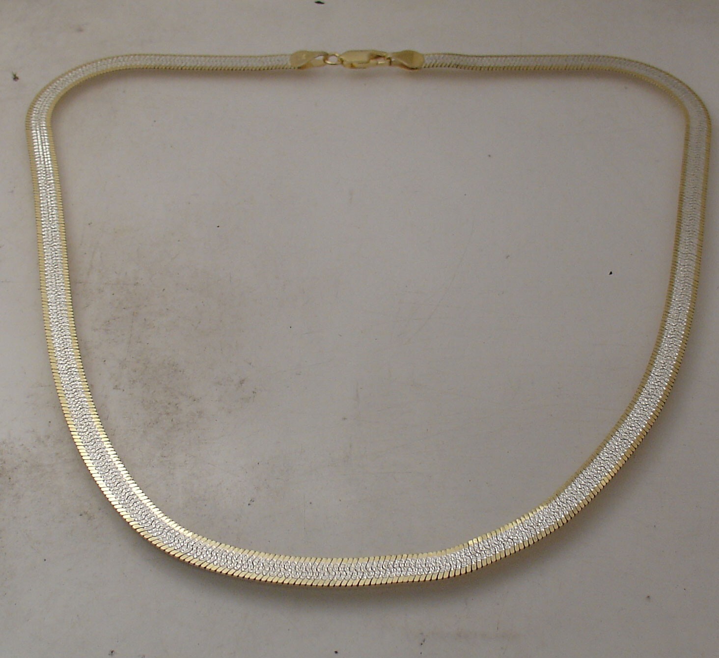 Reversible Herringbone Chain Necklace 14K Yellow Gold Plated Two-tone Silver