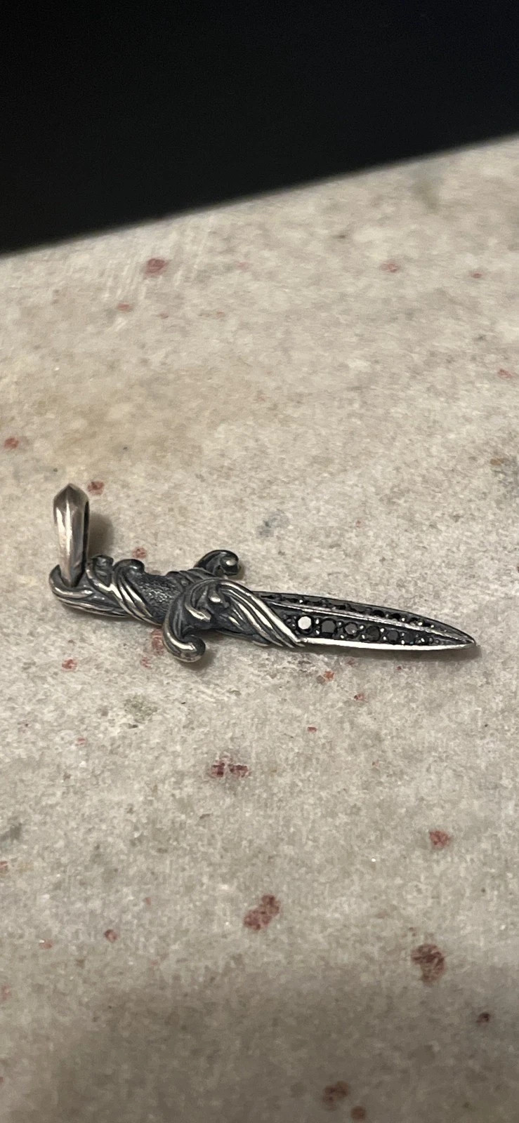 David Yurman Sterling Silver 925 Waves Dagger Amulet Pendant 2ct Black Diamonds