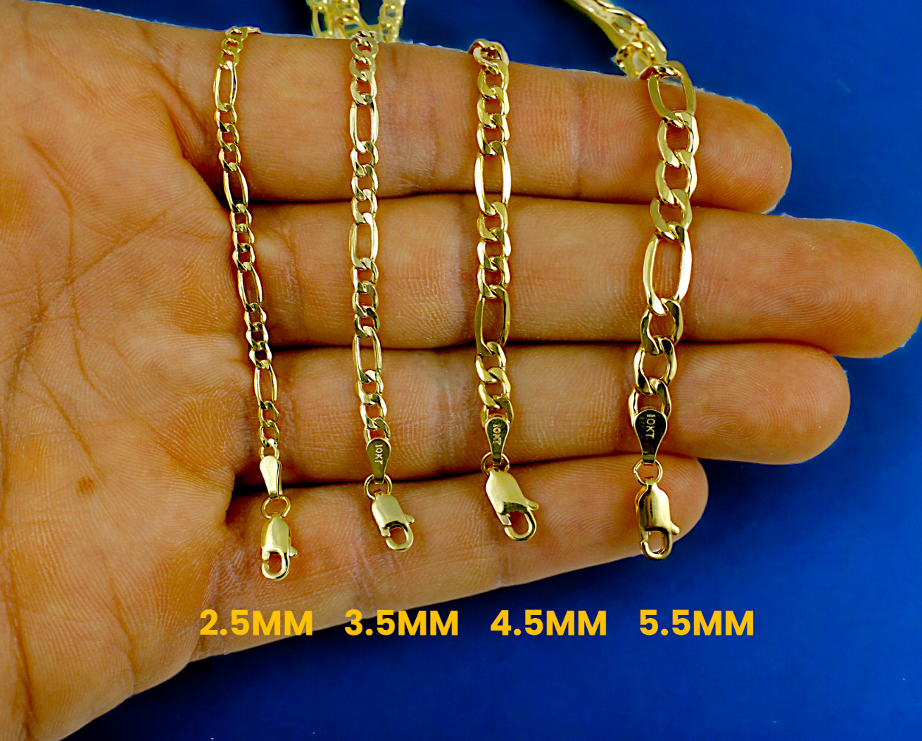 10K Yellow Gold Figaro Necklace Bracelet Chain Italian Real Gold 2mm-8mm 7″-30″