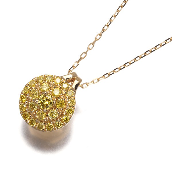 Yellow Diamond 0.20ct Paved Circle Necklace 18K 750 Yellow Gold