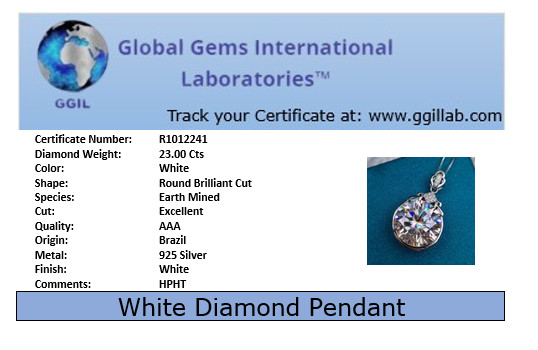 23 Ct Certified White Diamond Solitaire Pendant-FREE Diamond Studs