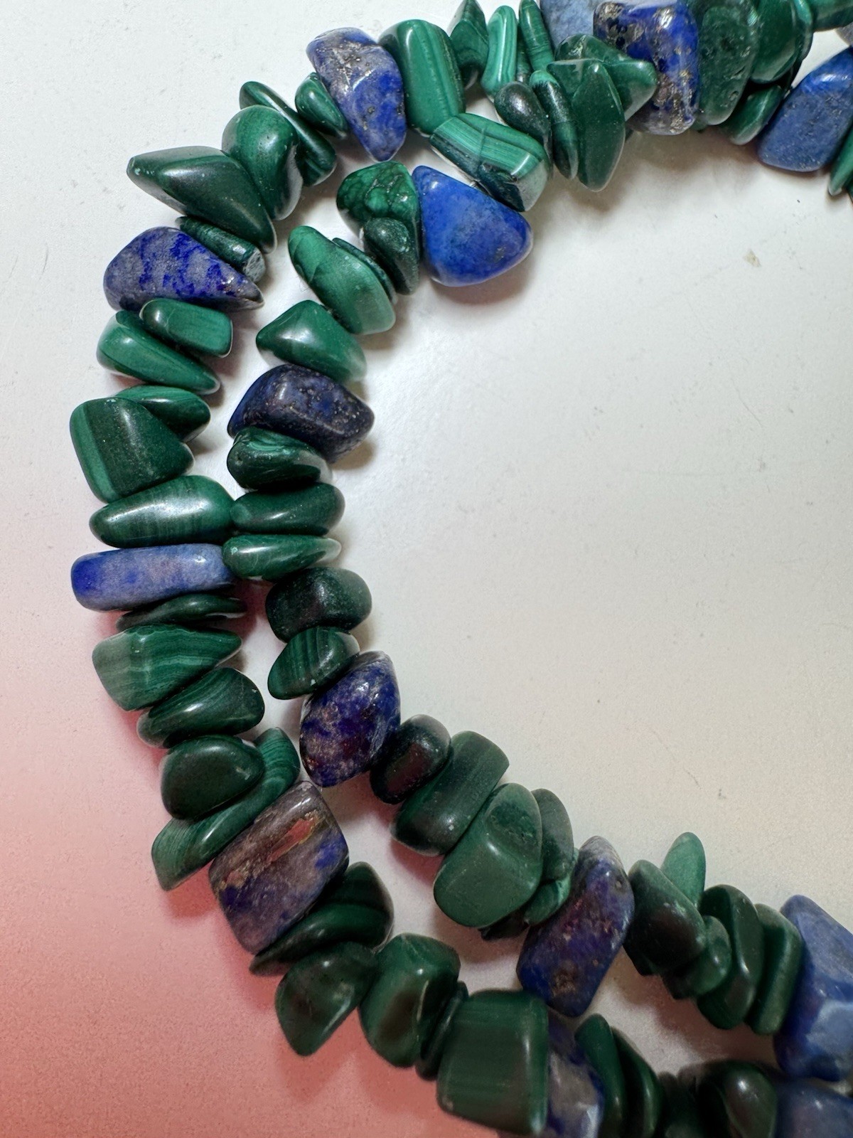 Malachite and Lapis Chip Pebble Bead Strand Necklace Screw Clasp Green Blue Gems