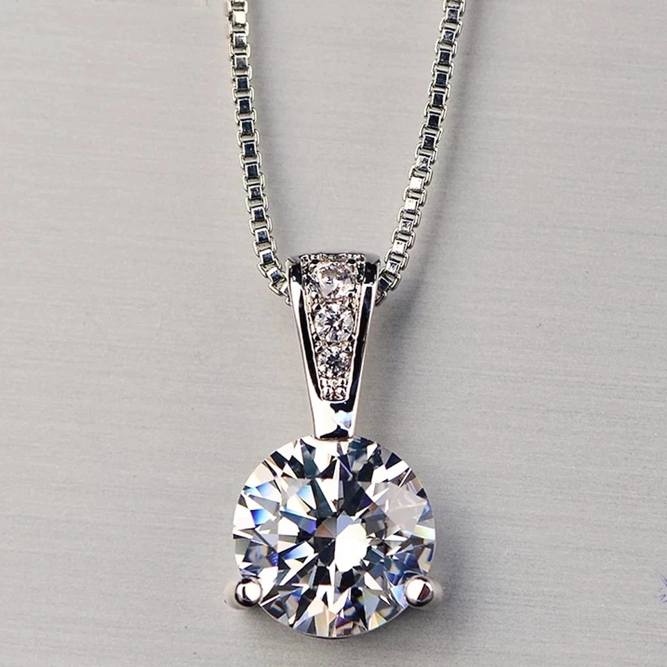 3CT Round Cut Lab Created Diamond Women Solitarie Pendant 14k White Gold Plated
