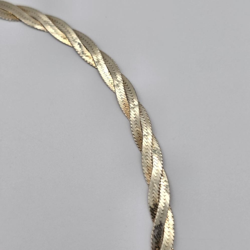 18″ 925 Sterling Silver Vermeil 2-Tone 6mm Braided Herringbone Chain Necklace