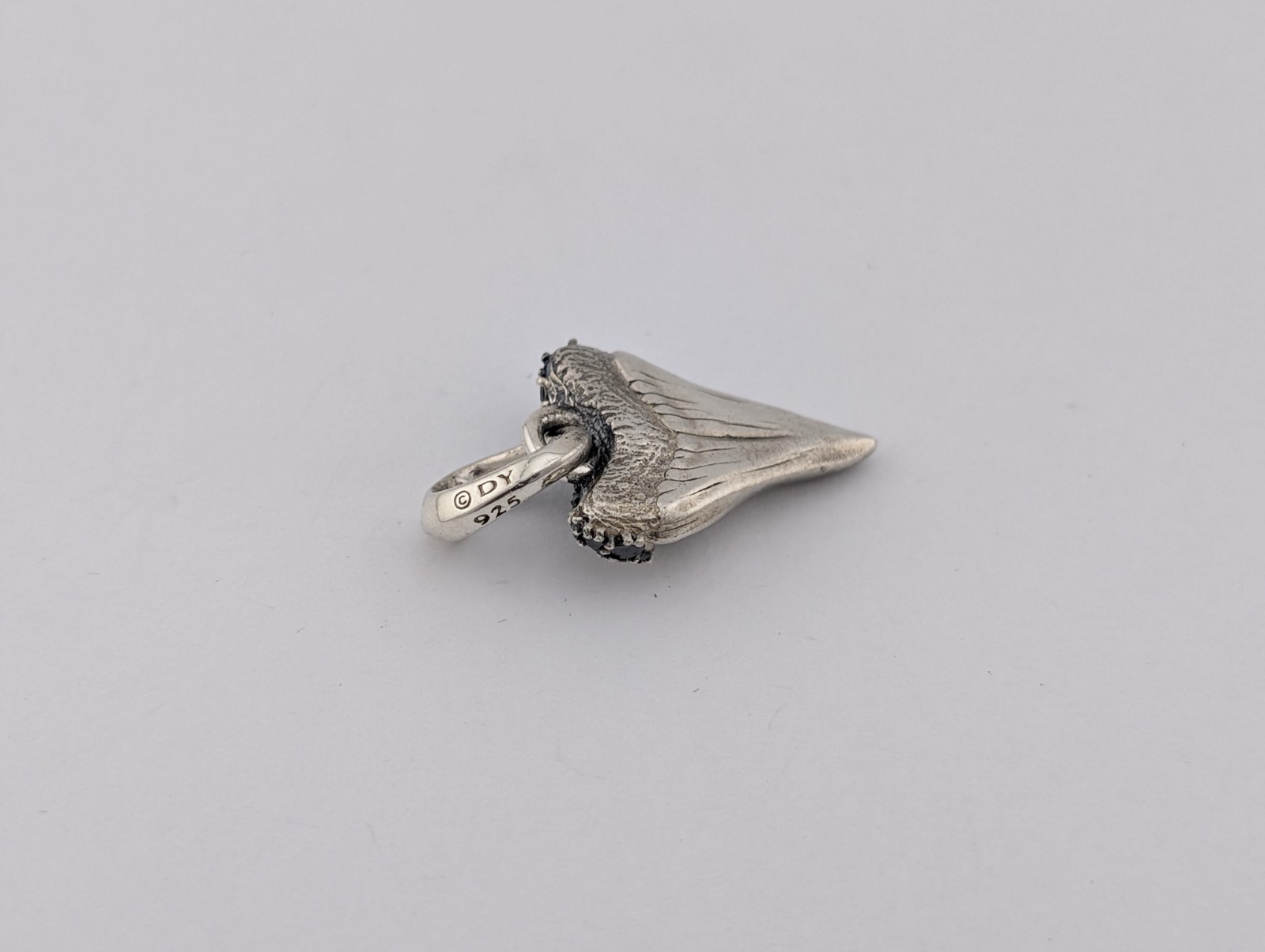 David Yurman Shark Tooth Amulet Pendant Black Diamonds Sterling Silver