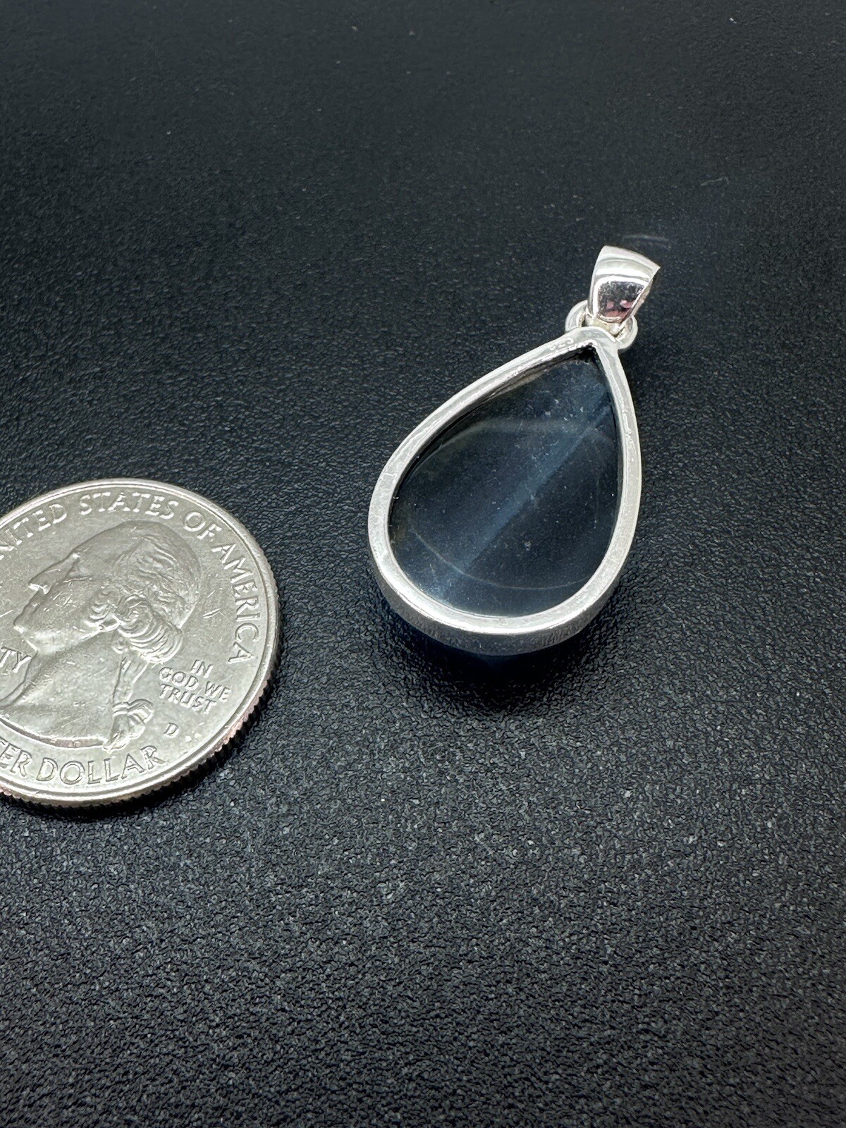 Sterling Silver Unknown Black Stone Pendant Teardrop 1.25” Tall