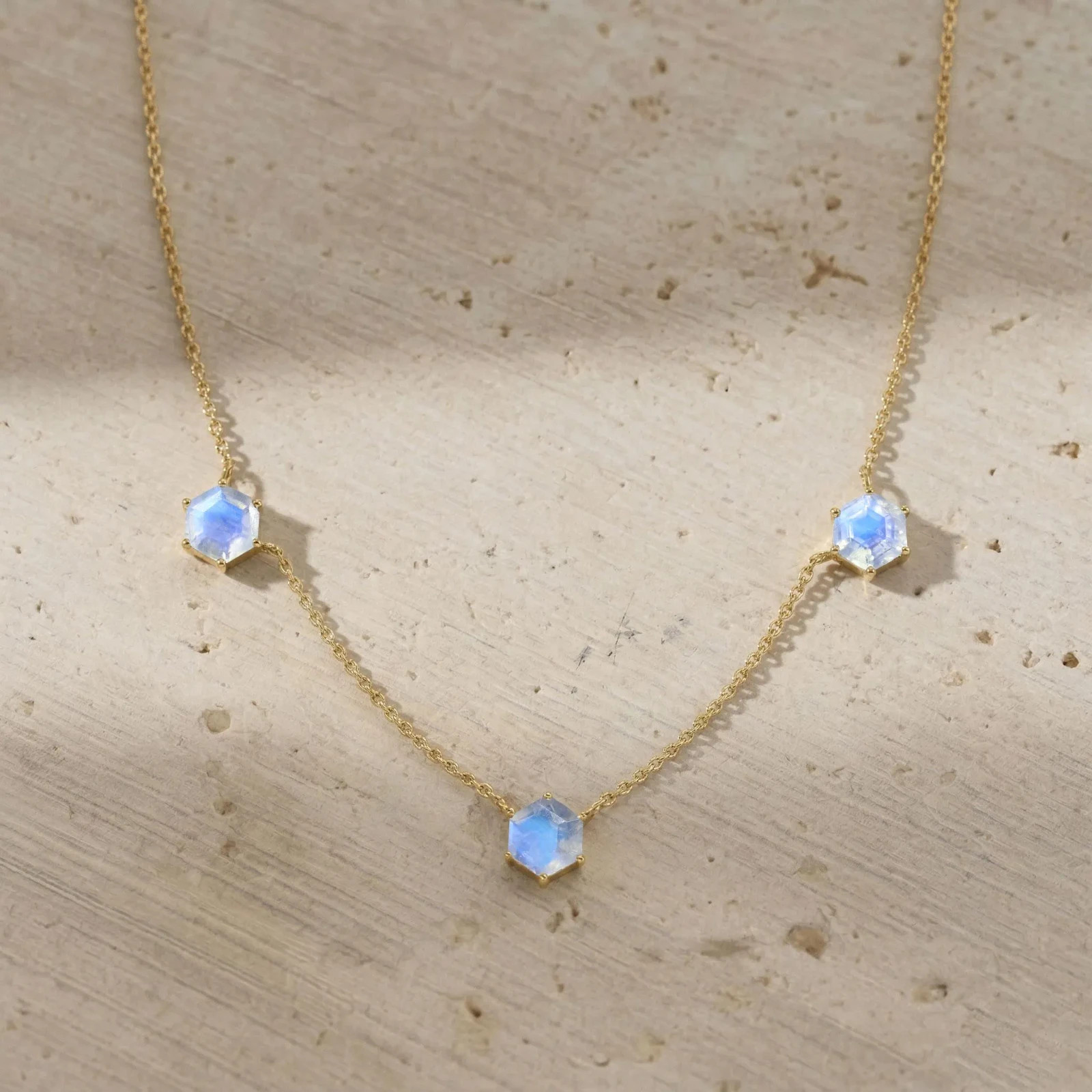 Moonstone Station Necklace, minimalist necklace jewelry, Silver Gold Necklace