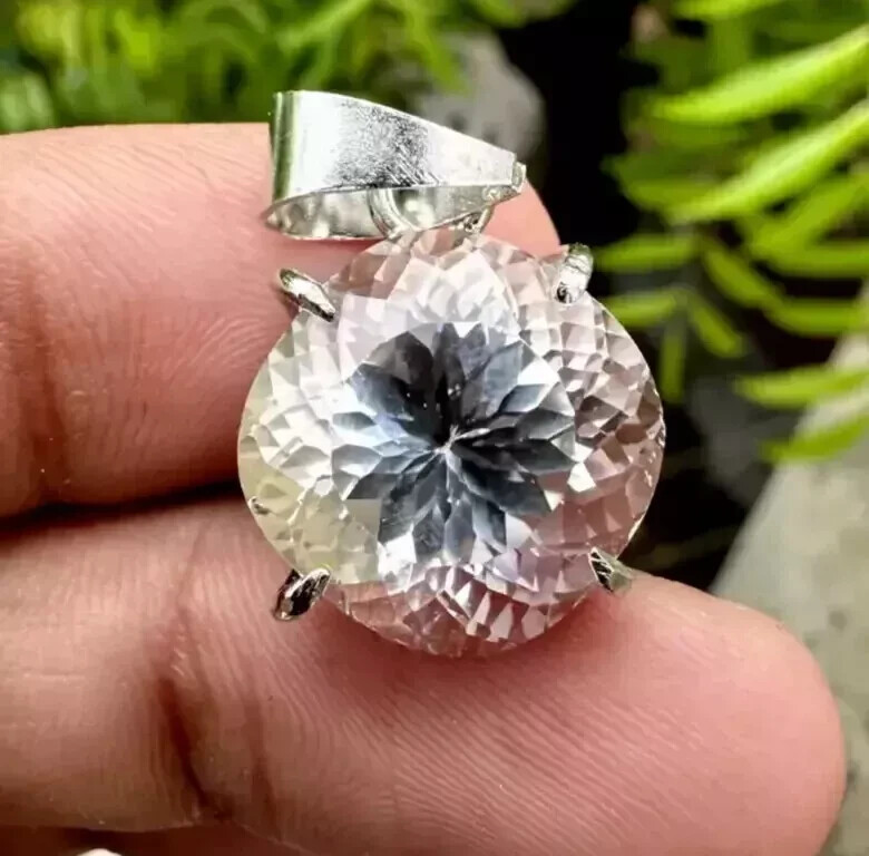 25.14 Ct Natural White Sapphire Round Cut Certified 925 Sterling Silver Pendant
