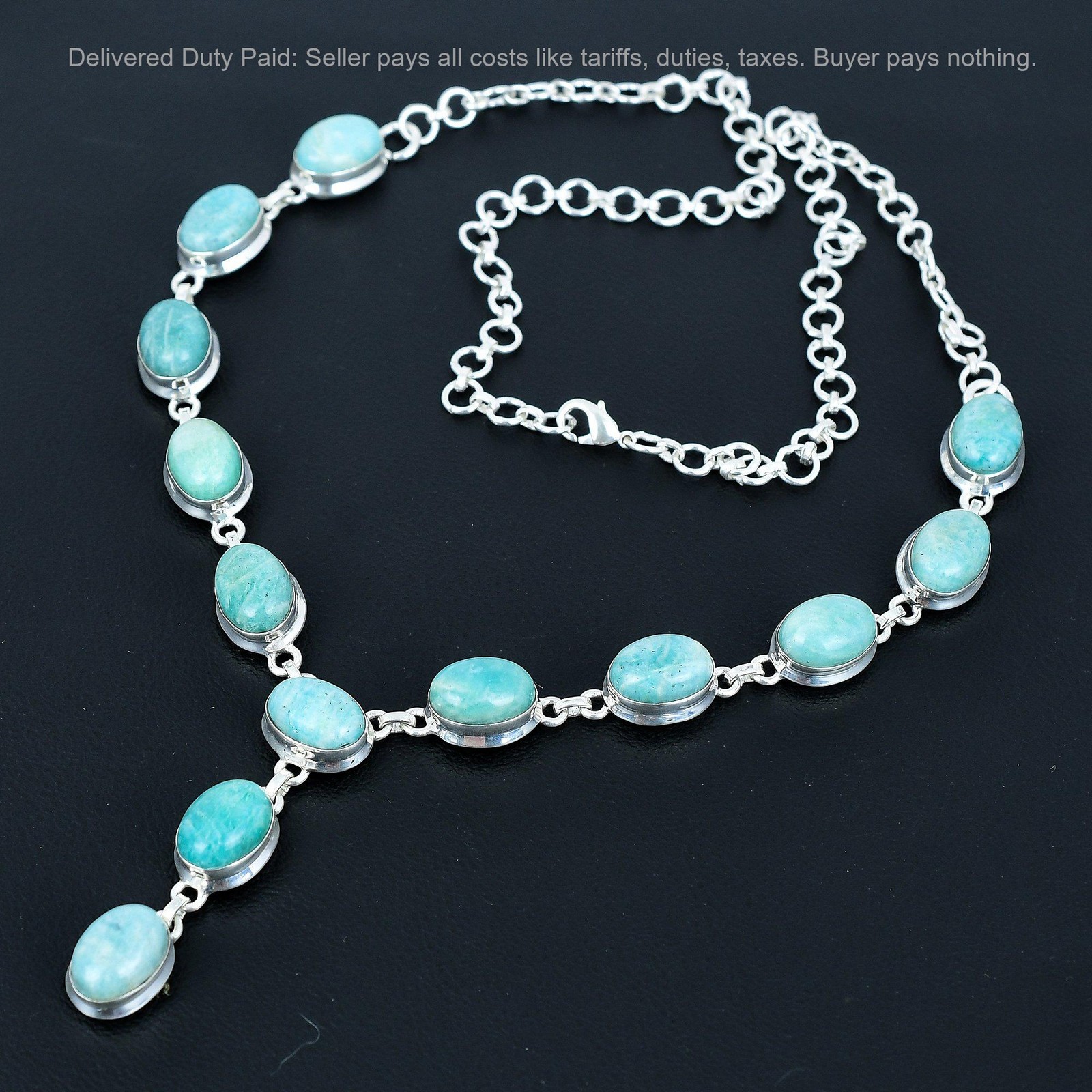 Amazonite Gemstone Unique Chain Handmade Wedding Necklace 925 Sterling Silver