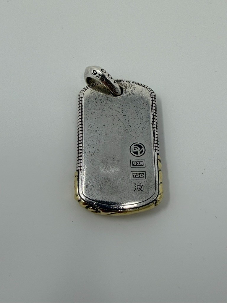Authentic David Yurman Waves Tag Pendant 925 Sterling Silver & 18K Yellow Gold