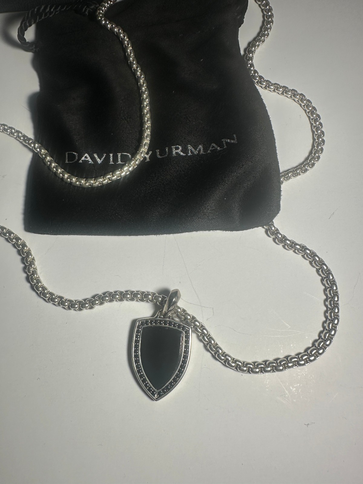 925 David Yurman Shield Amulet Necklace with Black Onyx & Pave Black Diamonds