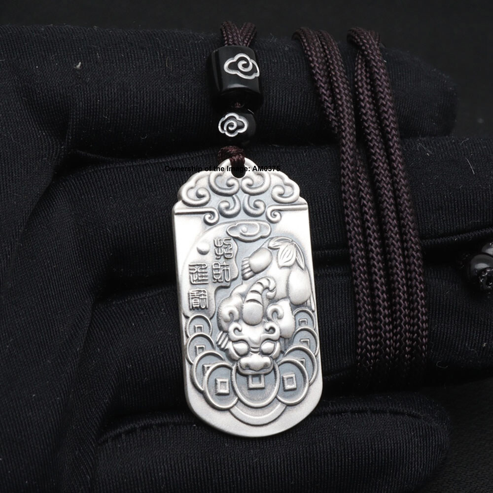 Solid 999 Fine Silver Wealth Pendant Rich Dragon Pixiu Pattern Amulet Pendant