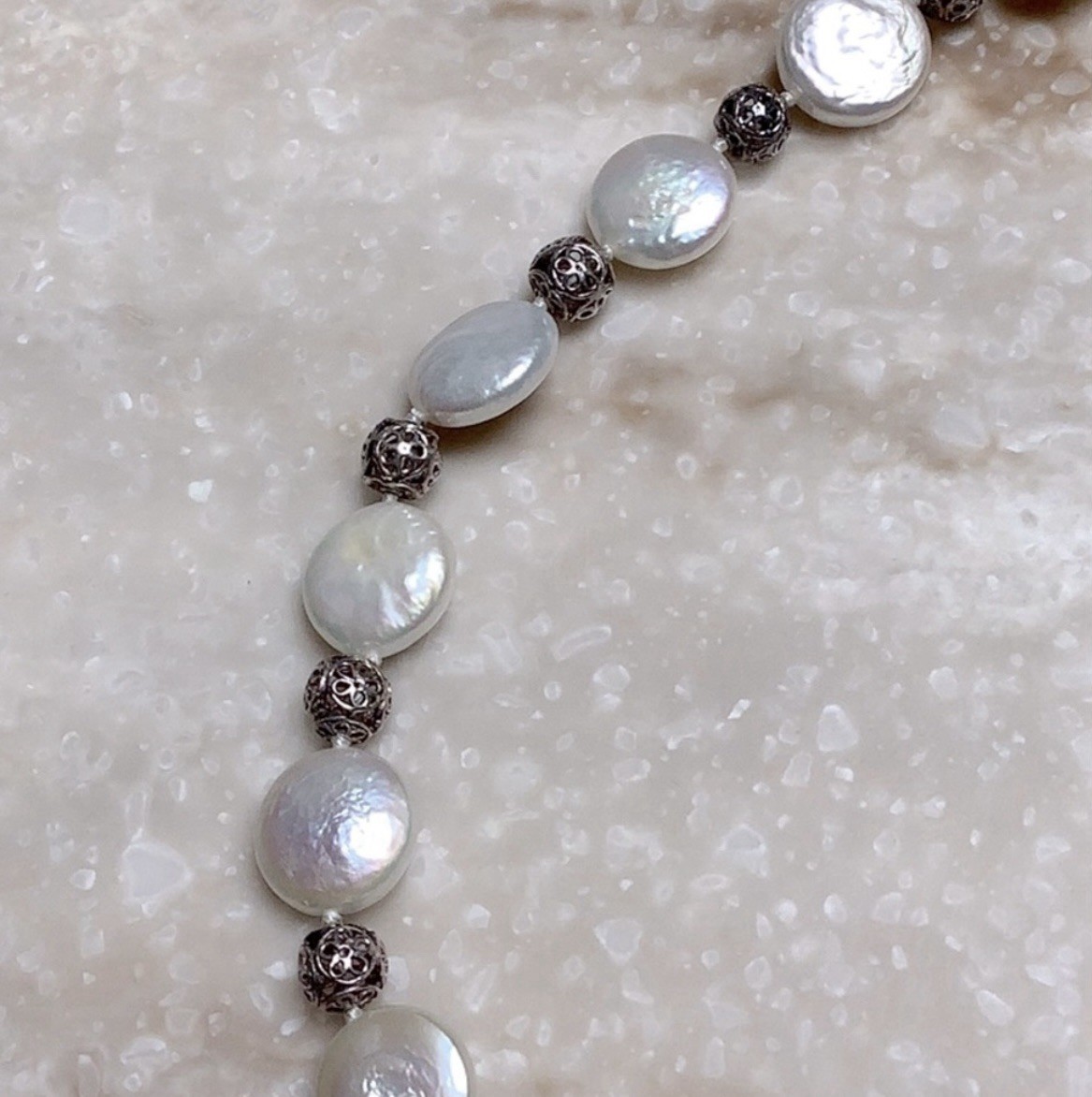925 Silver & Coin Pearl Necklace Toggle Clasp 18 Inches NWOT
