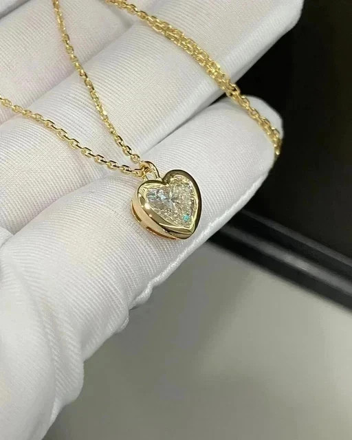 3Ct Heart Cut Lab-Created Diamond Women Solitaire Pendent 14K Yellow Gold Plated